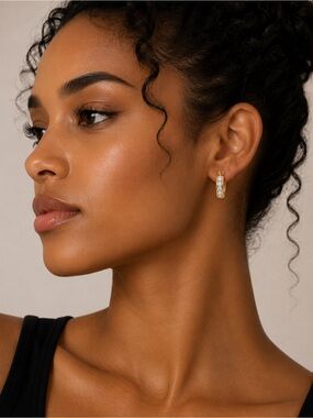 14K Gold Filled CZ Channel Set Huggie Hoop Earrings Bridal